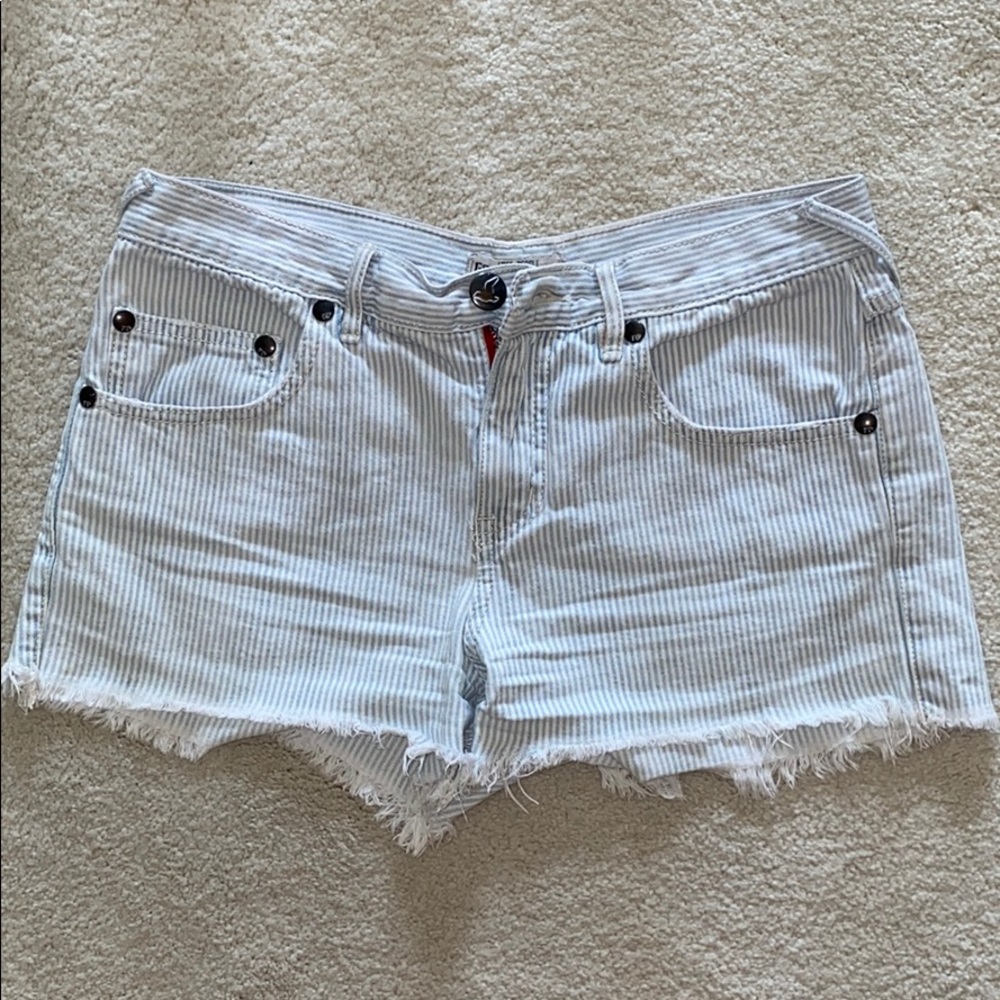 Free People White and Light Blue Striped Shorts
